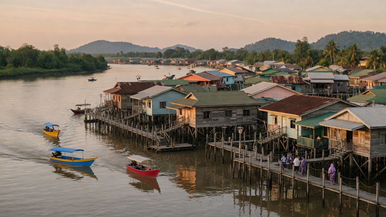 Stilt houses and wooden walkways of Kampong Ayer, the water village of Bandar Seri Begawan