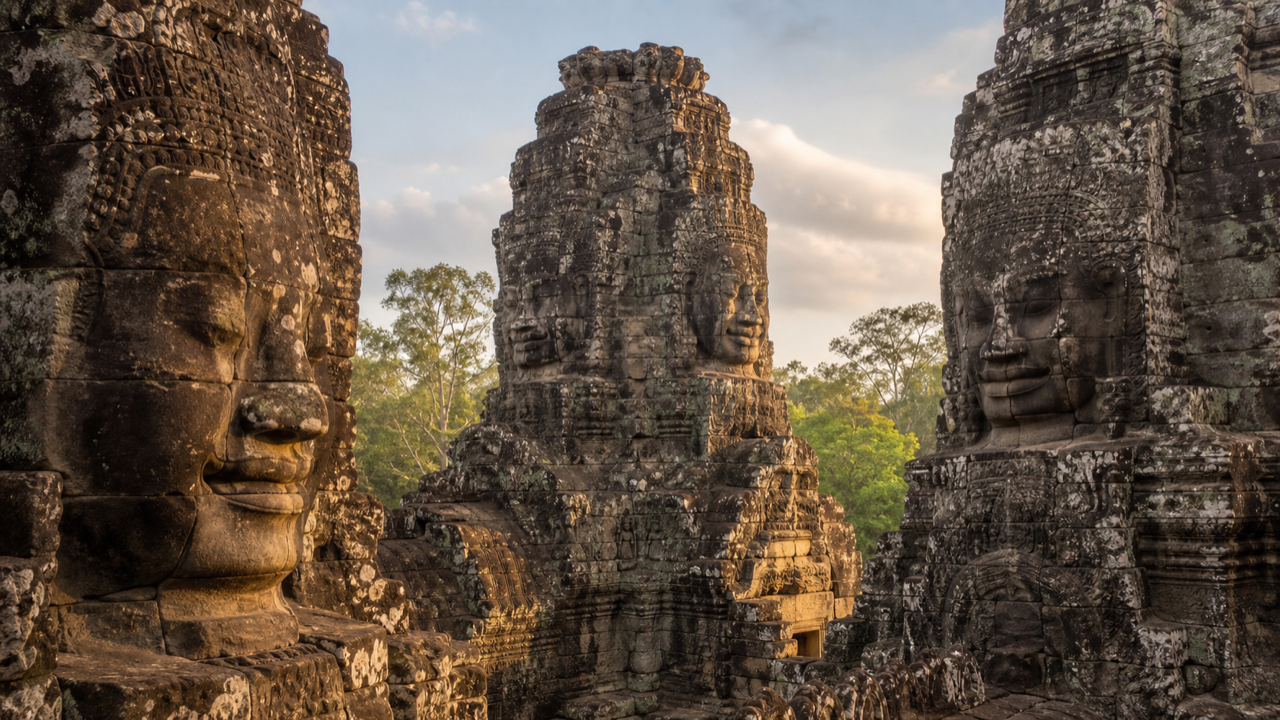 The towers of Angkor Wat at sunrise in Cambodia