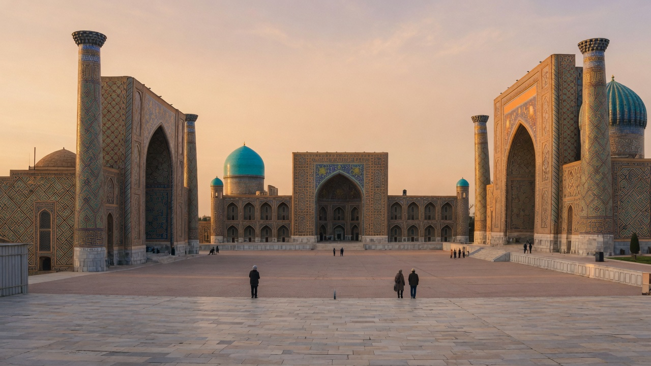 The turquoise-tiled madrasas of Registan Square in Samarkand